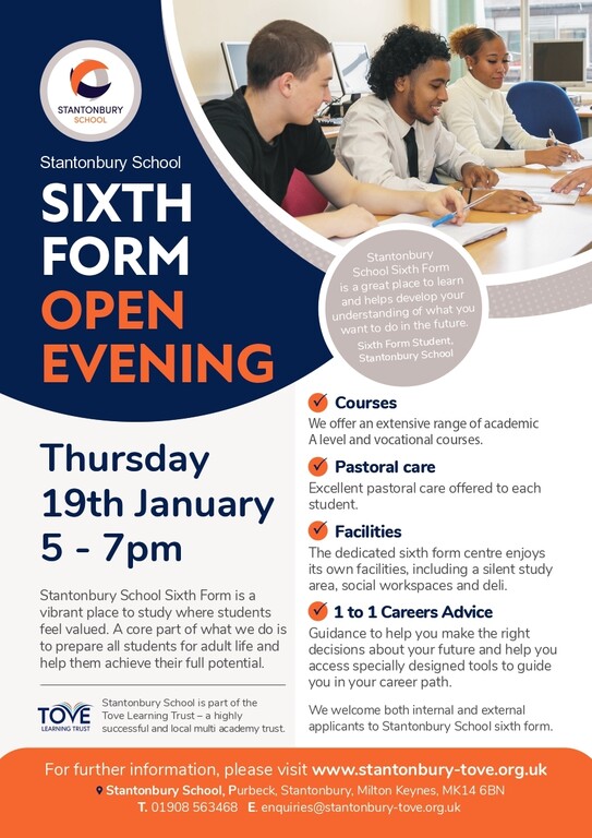 Stantonbury Sixth Form Open Evening A5 Flyer Oct 2022 page 0001