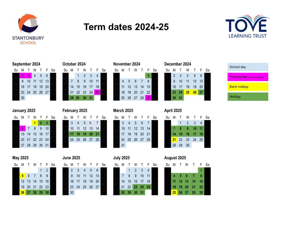 2024 2025 Yearly Calendar Stantonbury 1